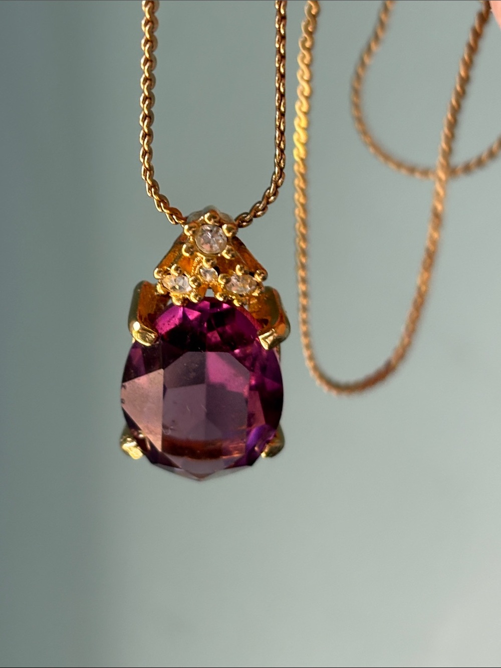 🟡Authentic Christian Dior Vintage Amethyst Necklace W/Clear Crystals & Gold Tone - Picture 10 of 12